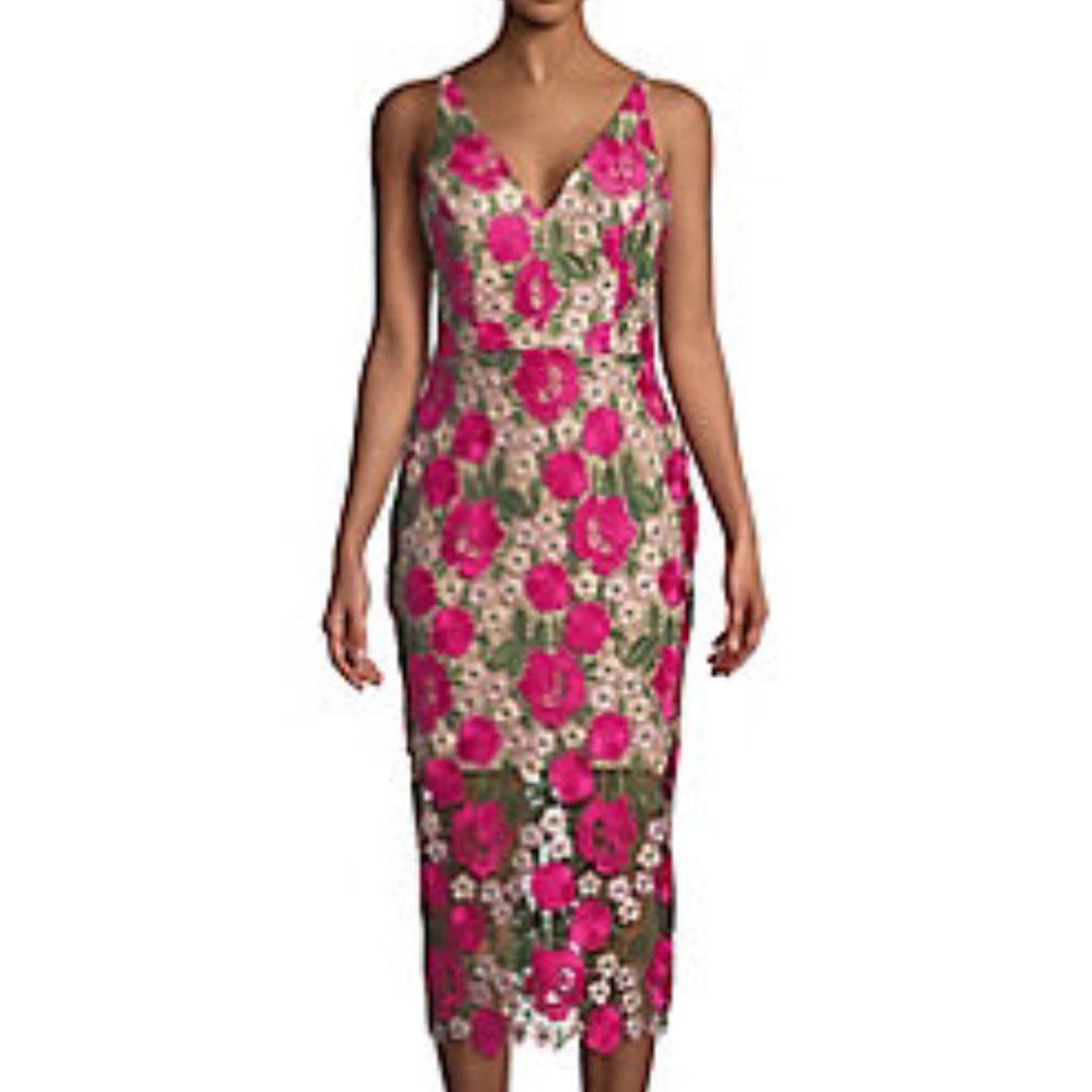 Xscape  Floral Lace Sheath Dress Color: FUSCHIA NUDE Size: 8